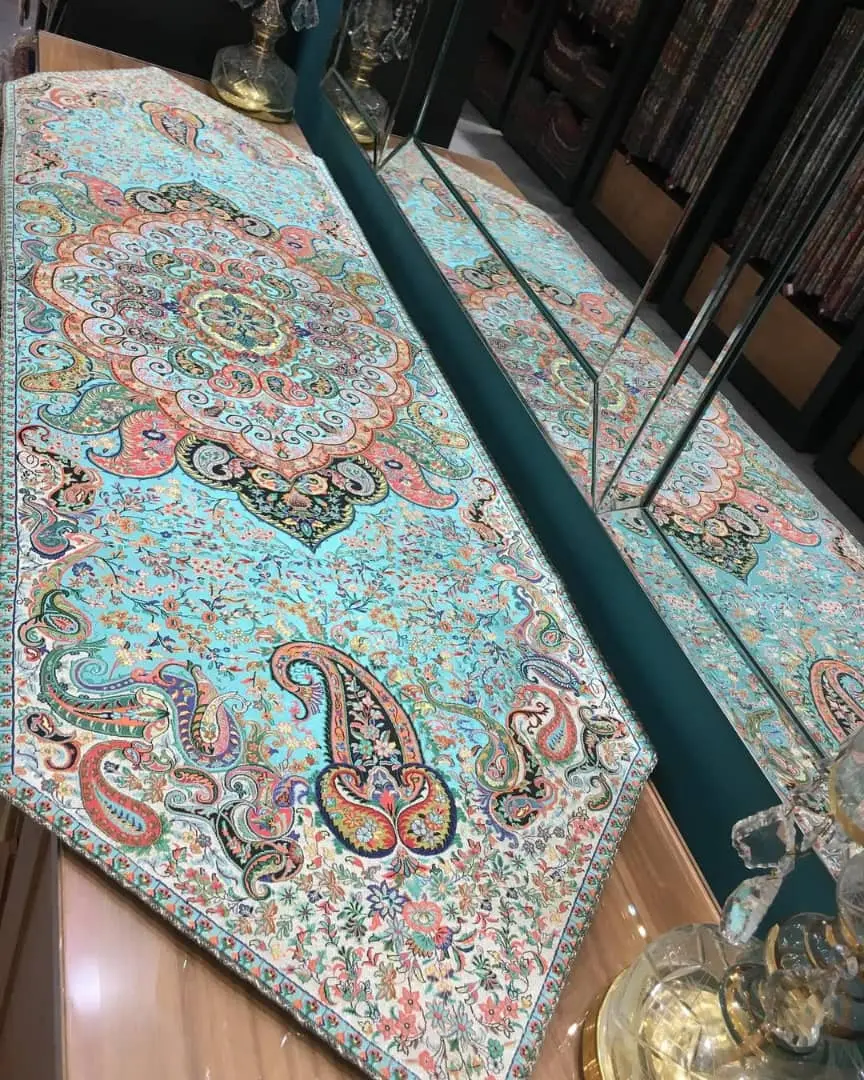 رانر ترمه سلاطین هاشمی رنگ آبی فیروزه