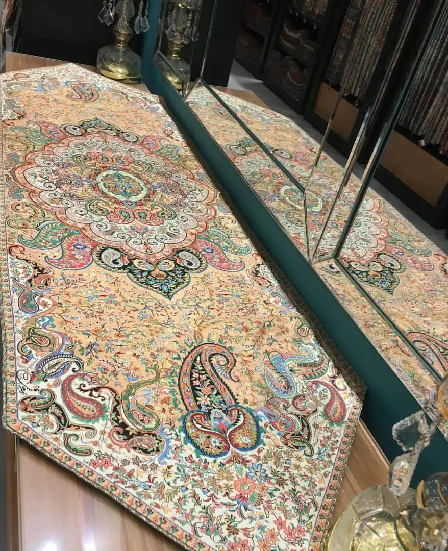 رانر ترمه سلاطین هاشمی رنگ کرم