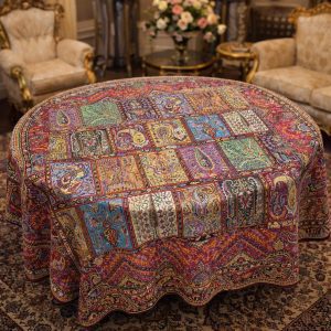 رومیزی ترمه هاشمی اصل ابریشم طرح دیوان خشتی