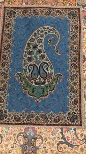 تابلو ترمه ابریشم آبی رنگ مشک