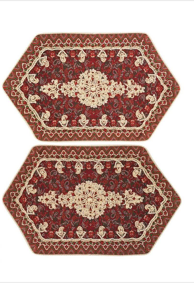 رومیزی ترمه سرمه دوزی شده شاهپسند جنس ترمه ابریشم اصل از برند هاشمی بهترین مارک و برند ترمه یزد