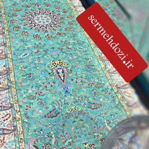 رومیزی ترمه رانر باغ بهشت رنگ آبی فیروزه ای