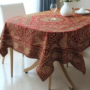 تصویری از رومیزی ترمه برای میز ناهار خوری مربعی