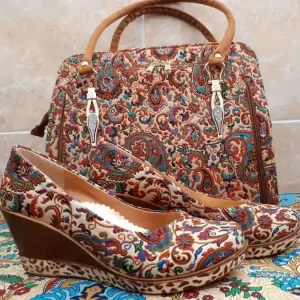 ست کیف و کفش ترمه کرم