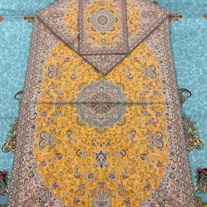 جانماز ترمه اصل طرح تاج رنگ پرتقالی