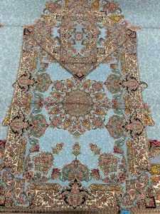 جانماز ترمه یزد آبی فیروزه ای طرح شور انگیز