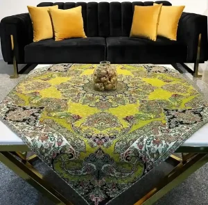 رومیزی ترمه طرح شورانگیز زرد