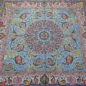 رومیزی ترمه شهریار آبی رنگ سایز باز