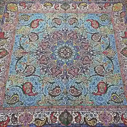 رومیزی ترمه شهریار آبی رنگ سایز باز