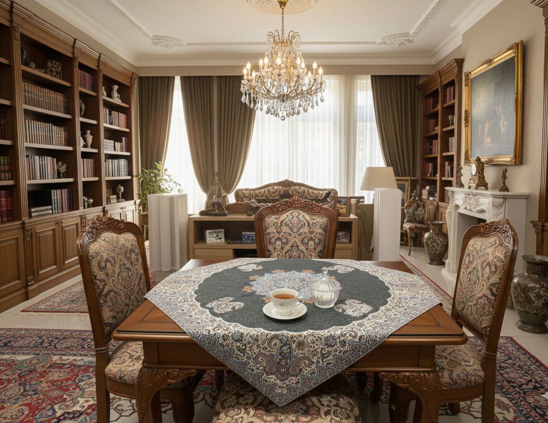 رومیزی ترمه طرح شاه پرند رنگ سبز