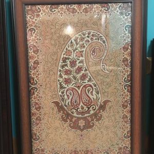 تابلو ترمه ابریشم هاشمی طرح بهار مشک قهوه ای قاب شده