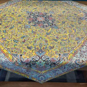 رومیزی ترمه ابریشم اصل ایراندخت زرد