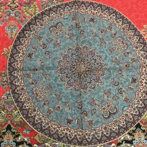رومیزی ترمه گرد ابریشم طرح شاه پرند قطر 75 کد 5