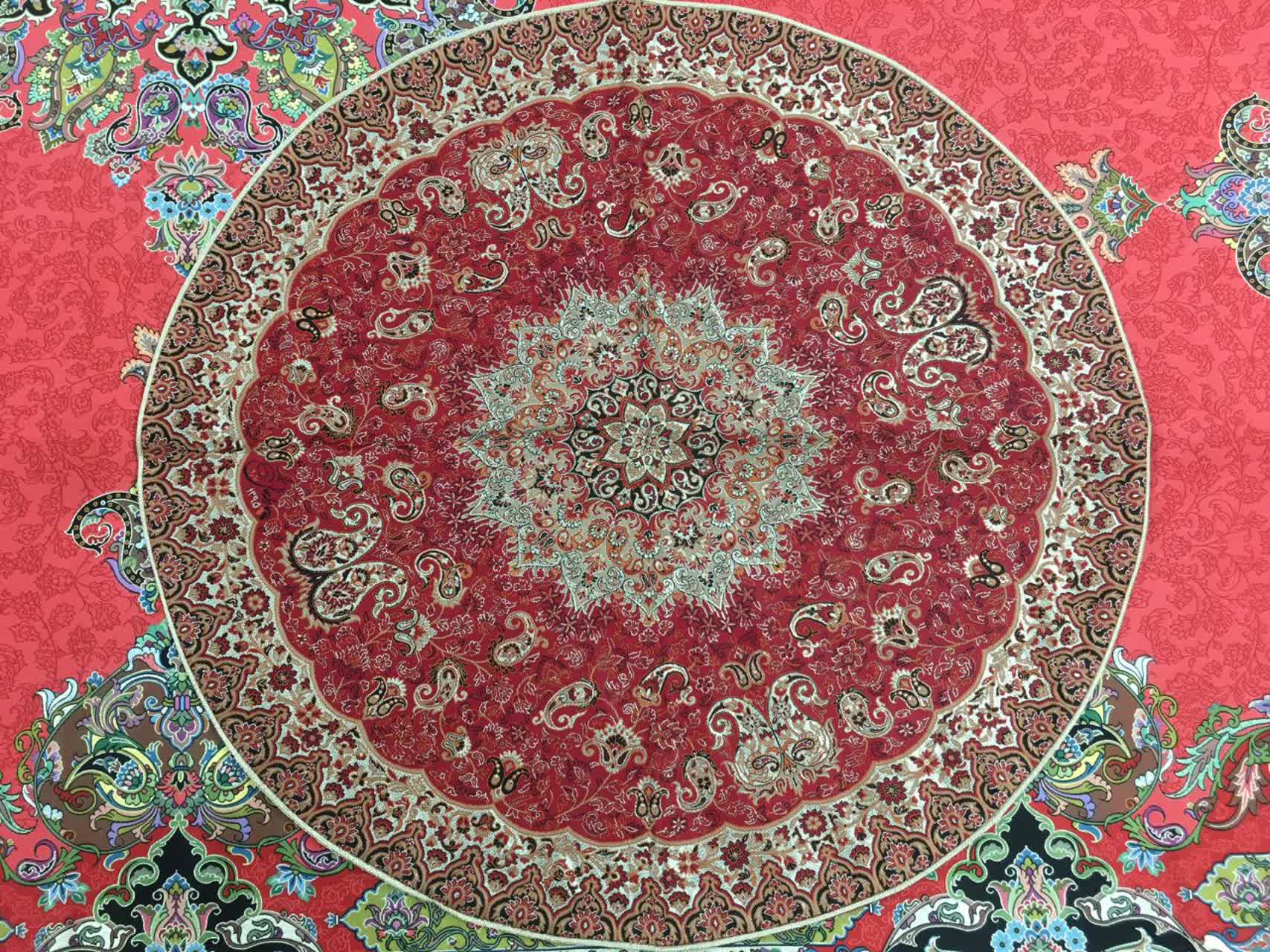 رومیزی ترمه گرد ابریشم طرح شاه پرند قطر 75 کد 1