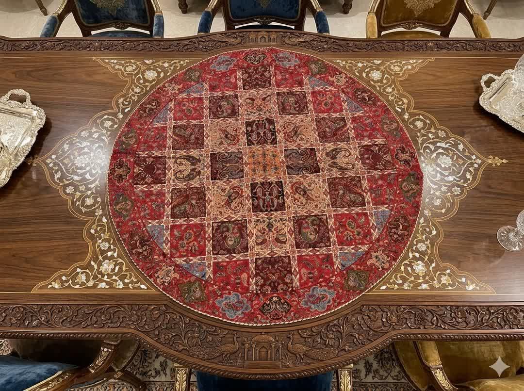 رومیزی ترمه گرد اصل ابریشم قطر 1 کد 1