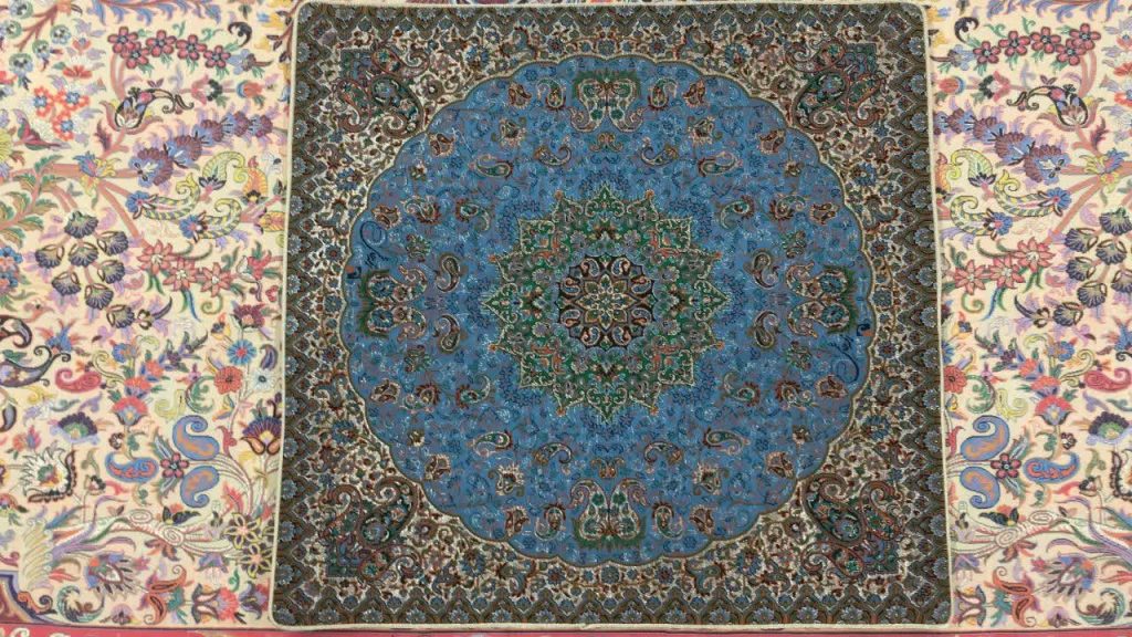 کوسن ترمه ابریشم طرح شاه پرند سورمه ای